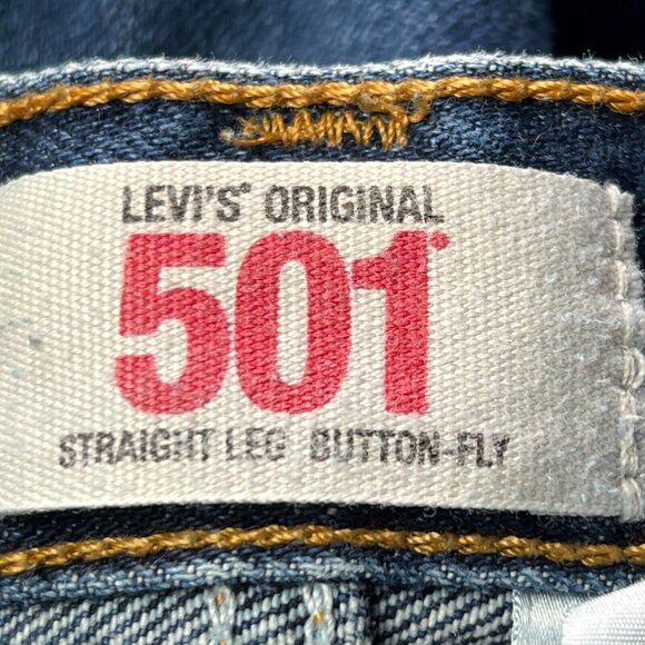 Levis 501 Jeans Button Fly Mens 38 X 36 Straight Leg Blue Denim Classic - Picture 7 of 12
